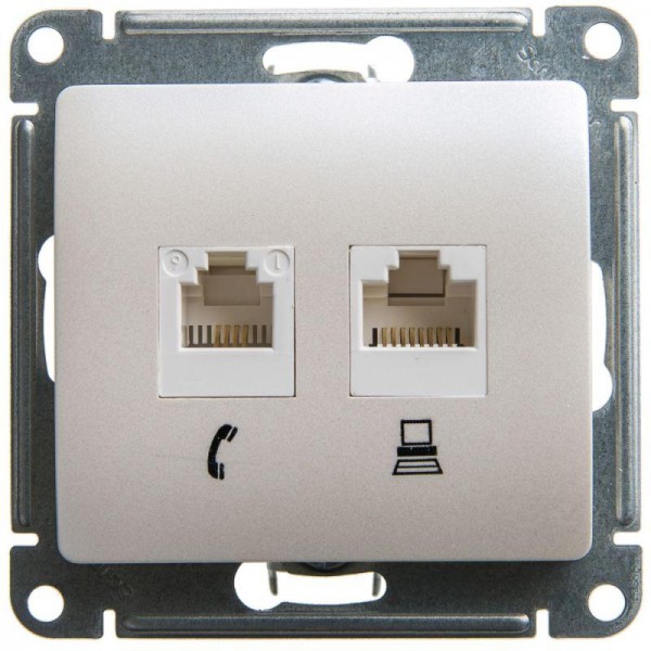  Механизм розетки комп. + телеф. 2-м СП Glossa RJ11 + RJ45 CAT.5E перламутр SchE GSL000685 