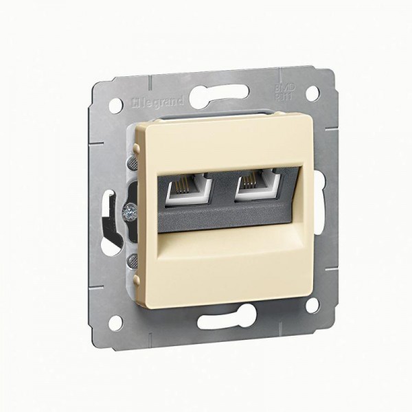  Механизм розетки комп. + телеф. 2-м СП Cariva RJ11 + RJ45 сл. кость Leg 773740 