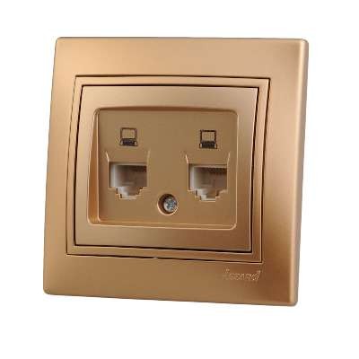  Розетка компьютерная 2-м СП Мира RJ45 метал. зол. LEZARD 701-1313-141 