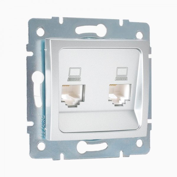 Механизм розетки компьютерн. 2-м СП KARINA RJ45 серебро мат. LEZARD 707-4388-141 