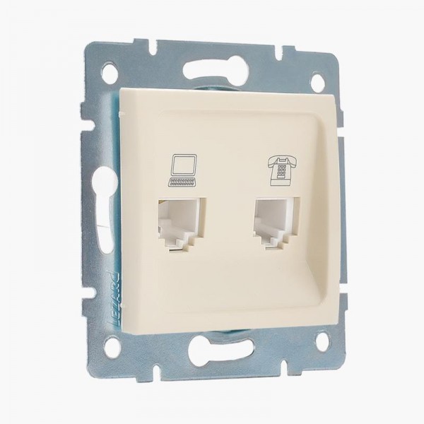  Механизм розетки компьютерн. + телеф. СП KARINA RJ11 + RJ45 крем LEZARD 707-0388-143 