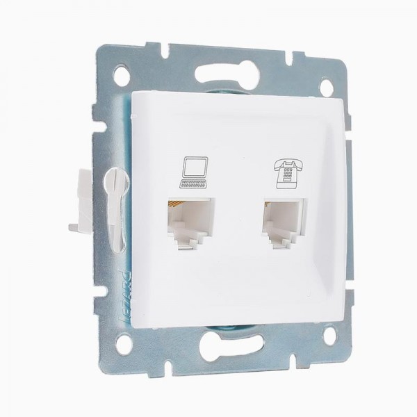  Механизм розетки компьютерн. + телеф. СП KARINA RJ11 + RJ45 бел. LEZARD 707-0288-143 
