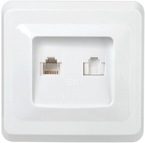  Розетка компьютерная + телеф. 2-м СП ВЕГА RJ11/RJ45 РK/T12-ВБ бел. ИЭК EIV20-K01-DM 