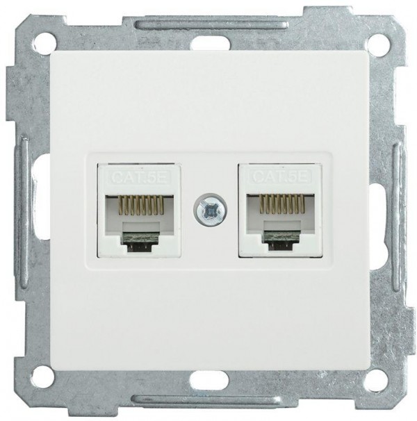  Механизм розетки комп. 2-м СП BOLERO РК10-2-Б RJ45 Cat5e бел. ИЭК EKB25-K01 