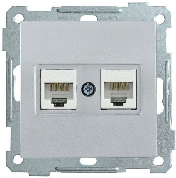  Механизм розетки комп. 2-м СП BOLERO РК10-2-Б RJ45 Cat5e серебр. ИЭК EKB25-K23 