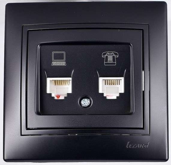  Розетка компьютер+телефон. Мира черн. бархат со вставкой LEZARD 701-4242-143 