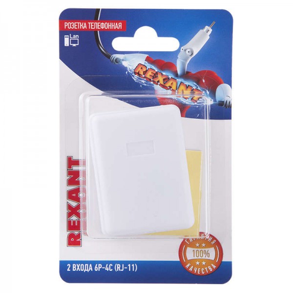  Розетка телефонная на стену 2 входа 6Р-4С (RJ-11) Rexant 06-0101-B 