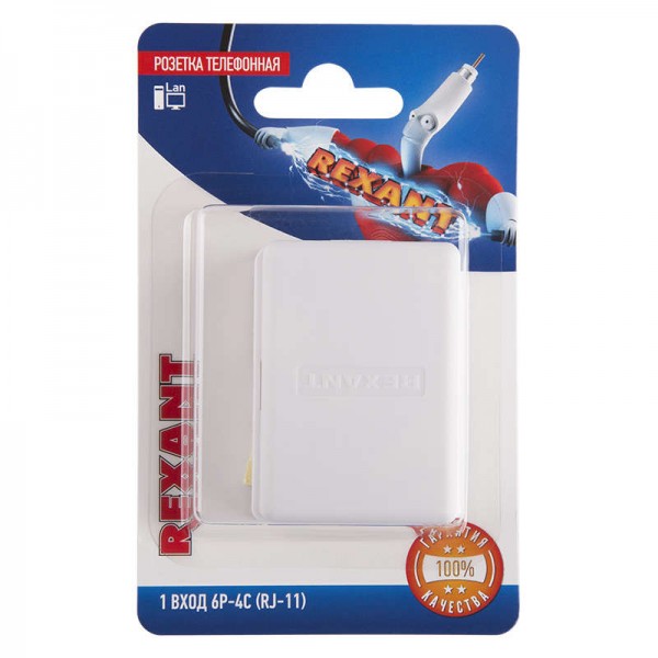  Розетка телефонная на стену 1 вход 6Р-4С (RJ-11) Rexant 06-0100-B 