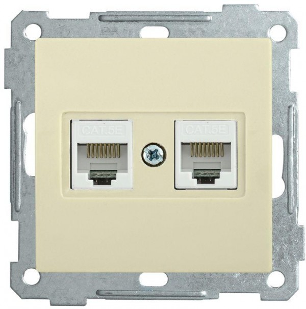  Механизм розетки комп. 2-м СП BOLERO РК10-2-Б RJ45 Cat5e крем. IEK EKB25-K33 