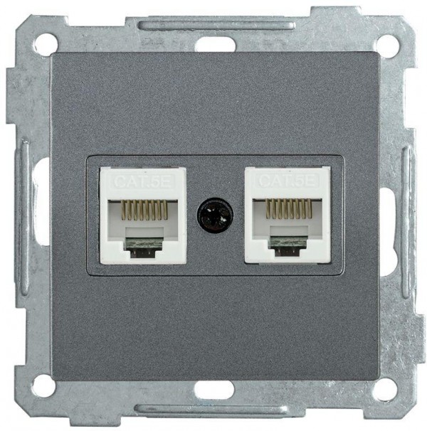  Механизм розетки комп. 2-м СП BOLERO РК10-2-Б RJ45 Cat5e антрацит IEK EKB25-K95 