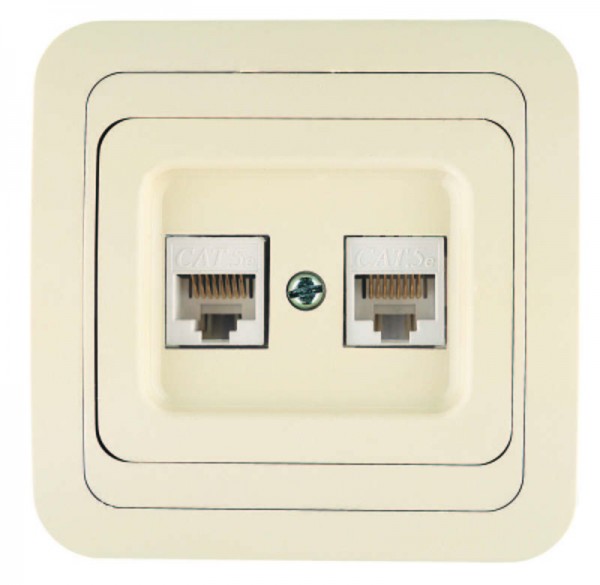  Розетка компьютерная 2-м СП Mimoza 16А IP20 крем/крем Makel 25036 