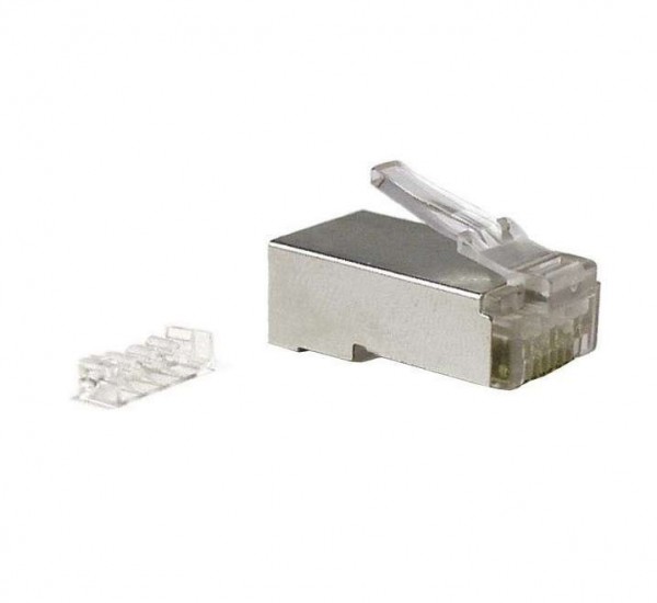  Разъем PLUG-8P8C-UV-C6-SH-100 RJ45(8P8C) под витую пару кат. 6 (50/50 микродюйм)экранир. универс.(для ож и мж кабеля) со вставкой (уп.100 шт) Hyperline 49383 
