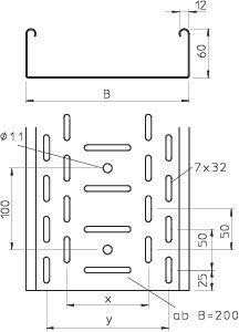  Лоток листовой перфорированный 75х60 L3000 сталь 0.75мм RKS 607 FS OBO 6055893 