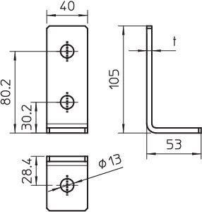  Пластина соединительная 90град. с 3 отверстиями 105х53х40х5 GMS 3 VW 90 FT OBO 1124661 