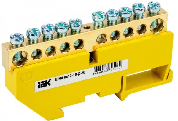  Шина PE "земля" на DIN-изол. ШНИ-8х12-10-Д-Ж ИЭК YNN10-812-10D-K05 