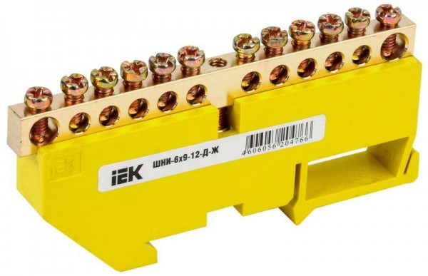  Шина PE "земля" на DIN-изоляторе ШНИ-6х9-12-Д-Ж IEK YNN10-69-12D-K05 