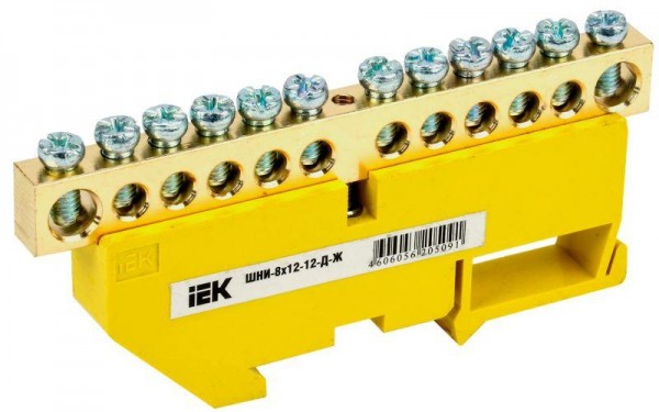  Шина PE "земля" на DIN-изол. ШНИ-8х12-12-Д-Ж IEK YNN10-812-12D-K05 