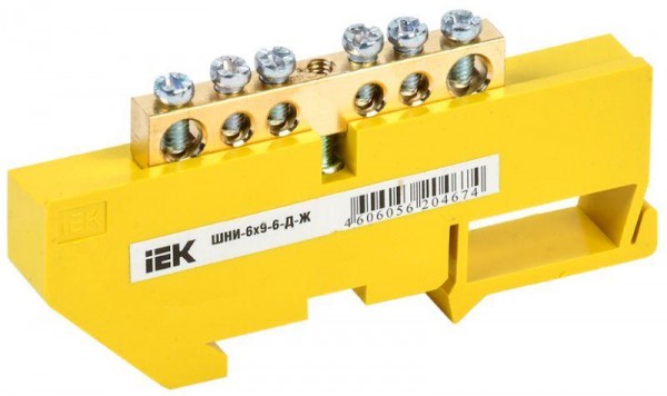  Шина PE "земля" на DIN-изоляторе ШНИ-6х9-6-Д-Ж IEK YNN10-69-6D-K05 