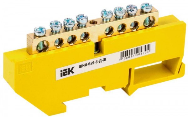  Шина PE "земля" на DIN-изол. ШНИ-6х9-8-Д-Ж IEK YNN10-69-8D-K05 