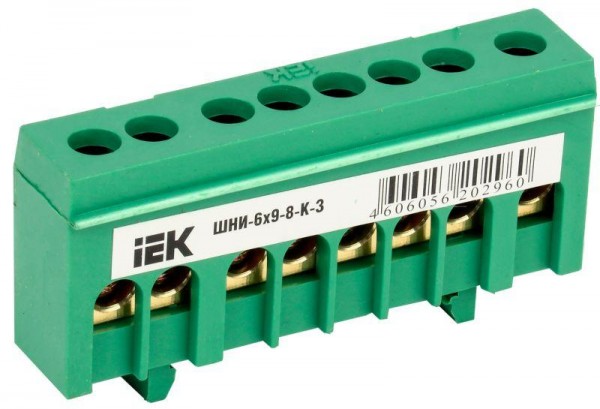  Шина PE "земля" в корп. изол. на DIN-рейку ШНИ-6х9-8-К-З зел. IEK YNN10-69-8KD-K06 