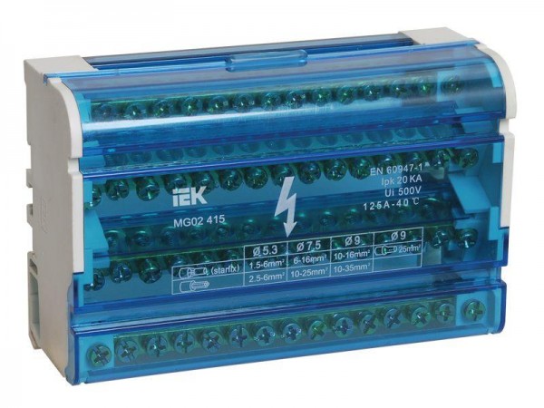  Шина на DIN-рейку в корпусе (кросс-модуль) ШНК 4х15 3L+PEN IEK YND10-4-15-125 