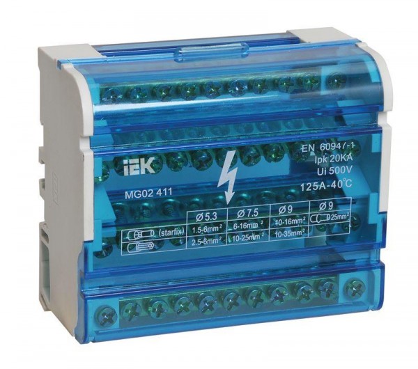  Шина на DIN-рейку в корпусе (кросс-модуль) ШНК 4х11 3L+PEN IEK YND10-4-11-125 