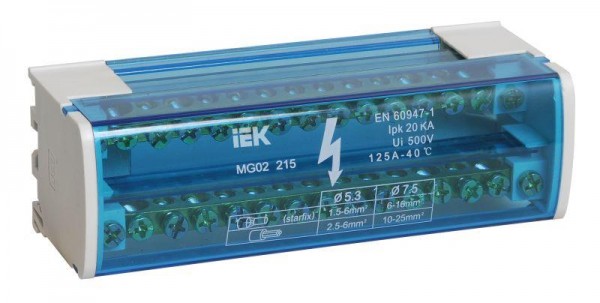  Шина на DIN-рейку в корпусе (кросс-модуль) ШНК 2х15 L+PEN IEK YND10-2-15-125 