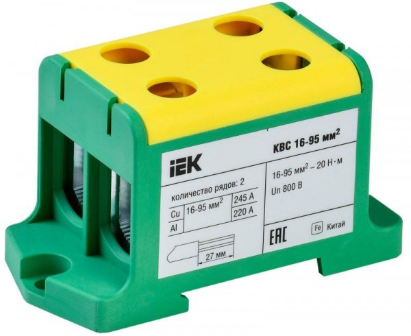  Клемма вводная силовая КВС 16-95кв.мм. 2-ряд. PE ИЭК YZN23-095-K52 