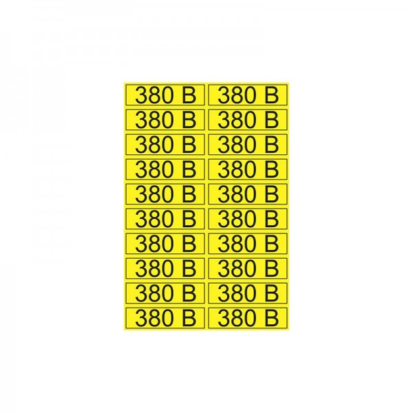  Наклейка знак электробезопасности "380В" 15х50мм (20шт на листе) Rexant 56-0008-1 