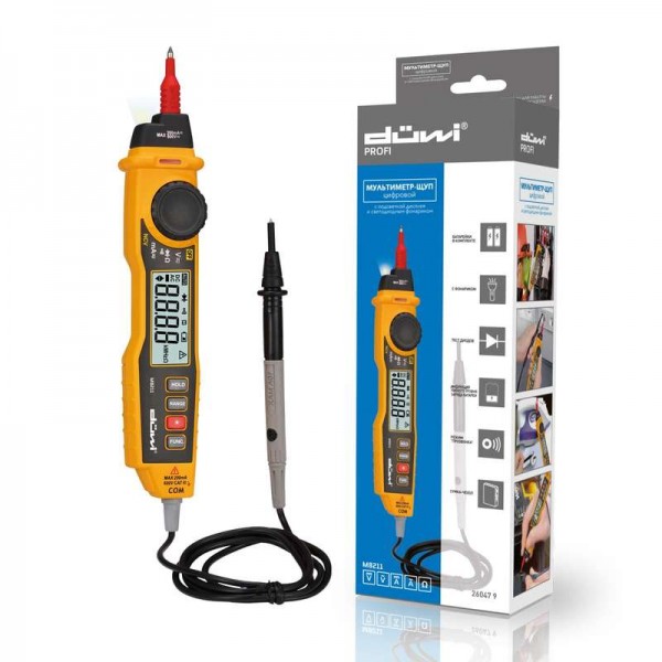  Мультиметр-пробник цифровой в форме щупа с фонариком и подсветкой M8211 PROFI color box Duwi 26047 9 