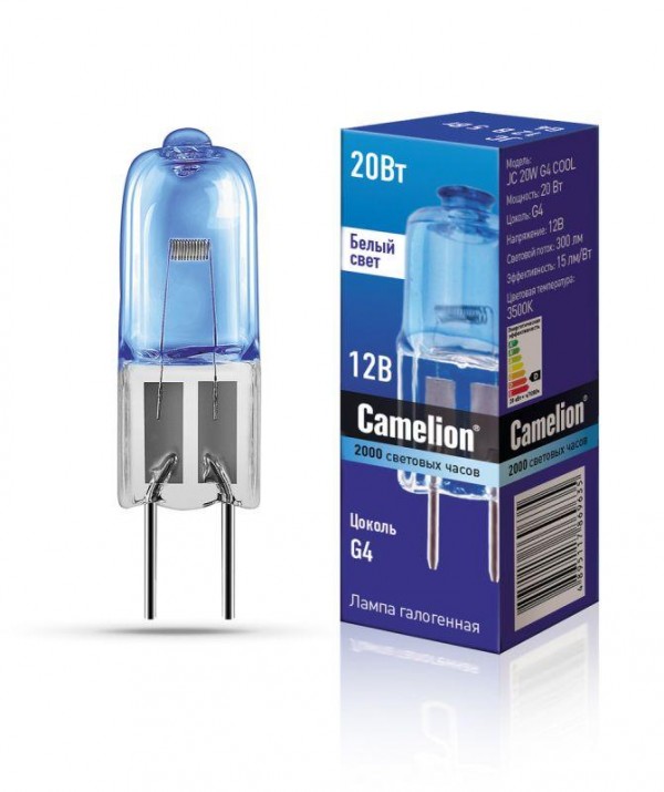  Лампа галогенная JC 20Вт 12В g4 COOL Camelion 11465 