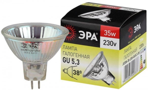  Лампа галогенная GU5.3-JCDR (MR16) -35W-230V-Cl ЭРА C0027363 