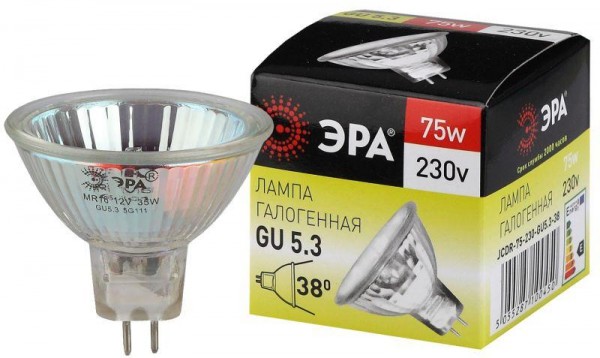  Лампа галогенная GU5.3-JCDR (MR16) -75W-230V-Cl ЭРА C0027366 