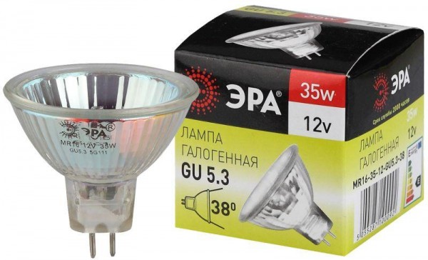  Лампа галогенная GU5.3-MR16-35W-12V-Cl ЭРА C0027355 