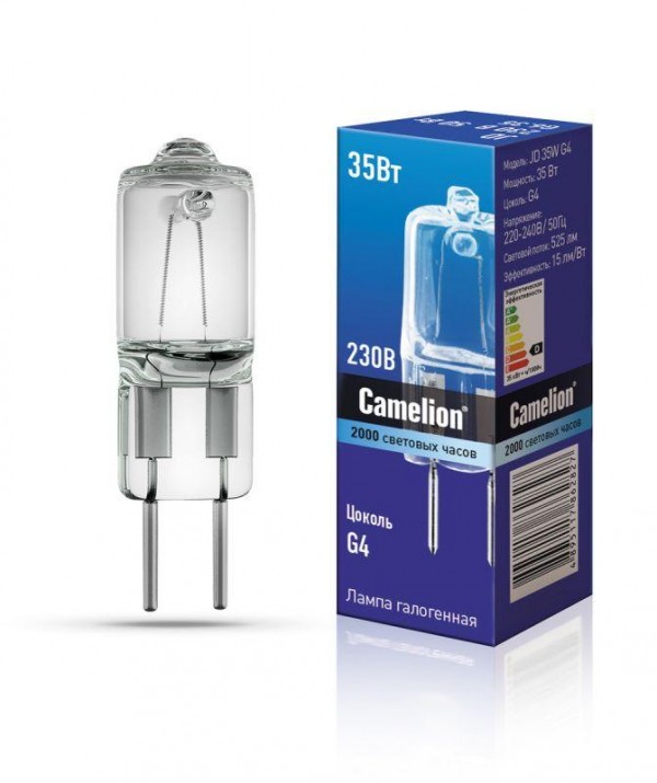  Лампа галогенная JD 35Вт капсула g4 2850К 240В Camelion 10406 
