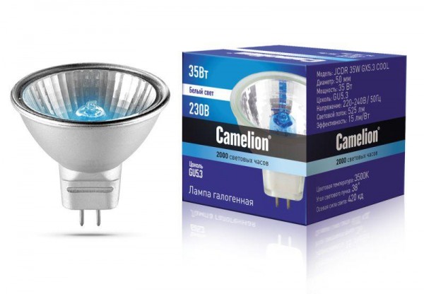  Лампа галогенная JCDR 35Вт 220В 50мм COOL с защ. стеклом Camelion 11469 