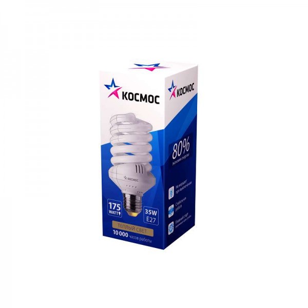  Лампа люминесцентная компакт. SPC 35Вт E27 спиральная 2700К КОСМОС LKsmSPC35wE2727 