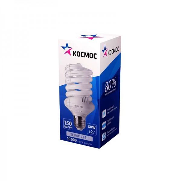  Лампа люминесцентная компакт. SPC 30Вт E27 спиральная 4200К КОСМОС LKsmSPC30wE2742 