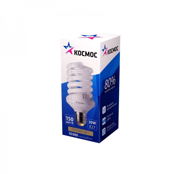  Лампа люминесцентная компакт. SPC 30Вт E27 спиральная 2700К КОСМОС LKsmSPC30wE2727 