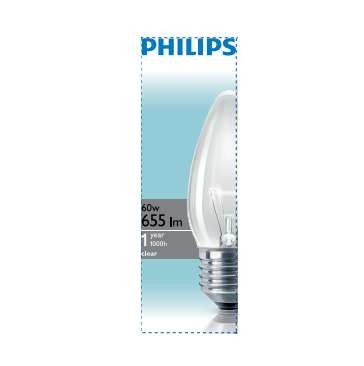  Лампа накаливания Stan 60Вт E27 230В B35 CL 1CT/10X10F Philips 921501544237 