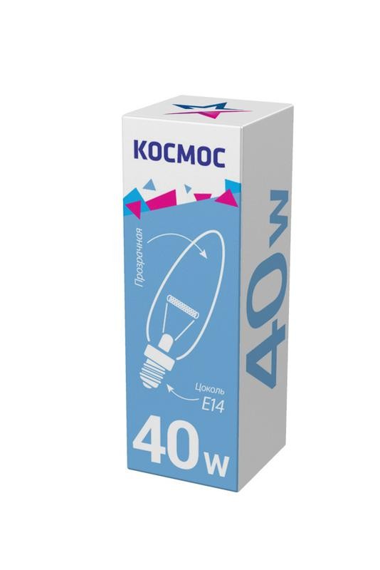  Лампа накаливания Свеча 40Вт E14 прозр. Космос LKsmSCnCL40E14v2 
