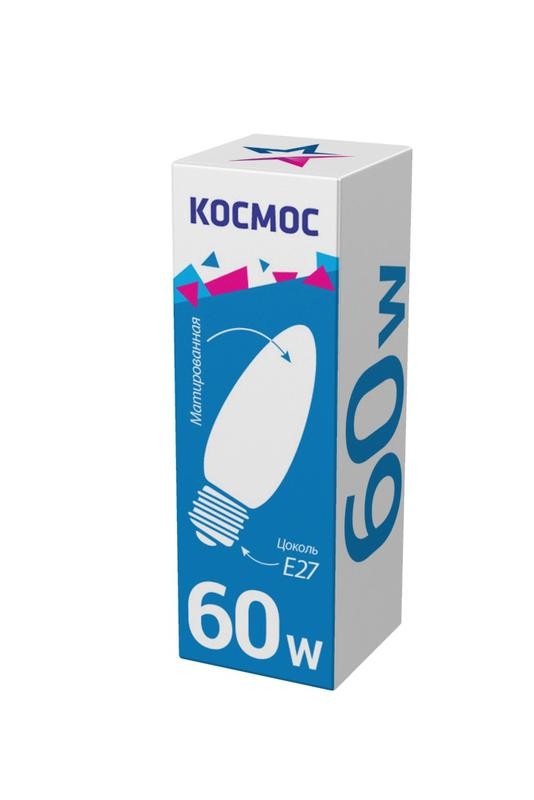  Лампа накаливания Свеча 60Вт E27 мат. Космос LKsmSCnFr60E27v2 