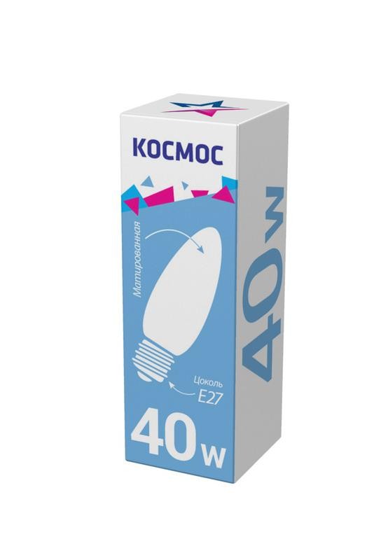  Лампа накаливания Свеча 40Вт E27 мат. Космос LKsmSCnFr40E27v2 