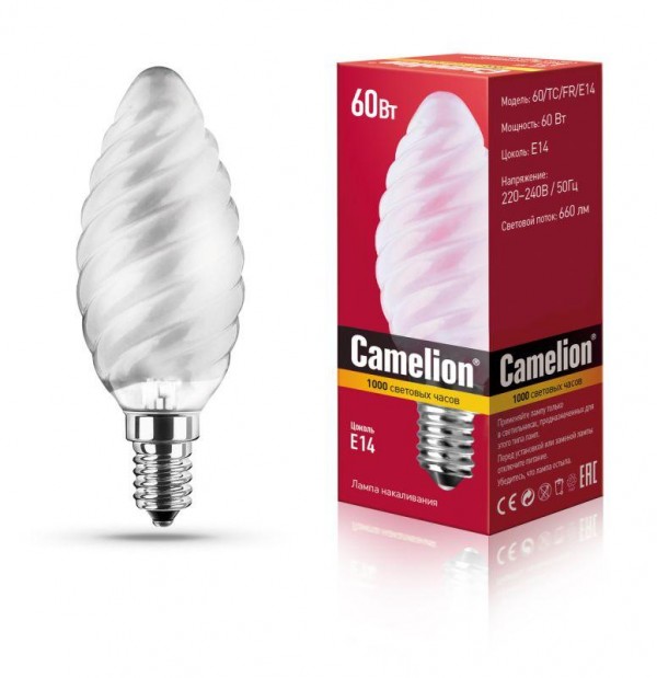  Лампа накаливания MIC TC FR 60Вт E14 Camelion 11277 