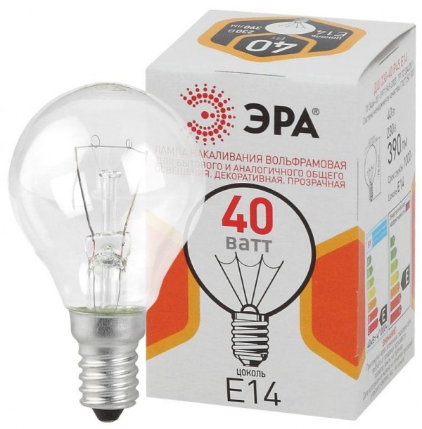 Лампа накаливания ДШ 40-230-E14-CL 40Вт шар (P45) 230В Е14 ЭРА Б0039136 
