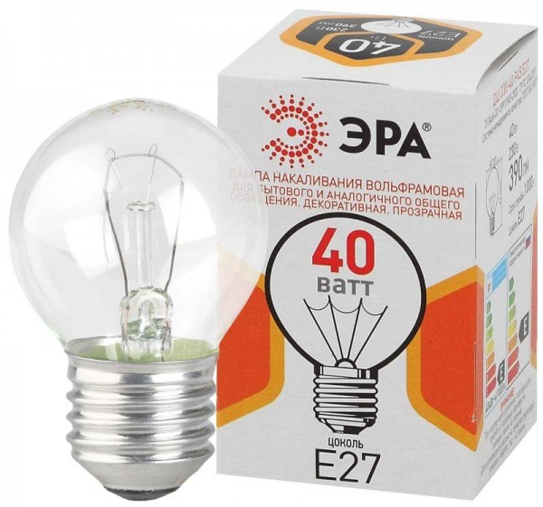  Лампа накаливания ДШ 40-230-E27-CL 40Вт шар (P45) 230В Е27 ЭРА Б0039137 