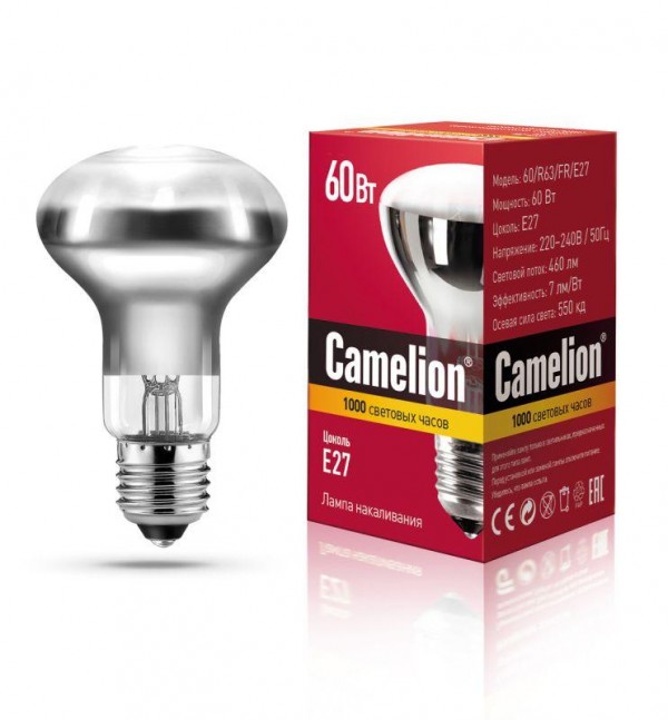  Лампа накаливания 60/R63/FR/E27 60Вт E27 230В зеркальная Camelion 12663 