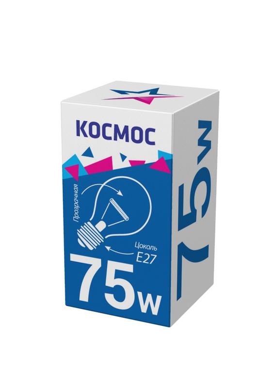  Лампа накаливания A50/A55 75Вт E27 220-240В прозр. КОСМОС LKsmSt55CL75E27v2 