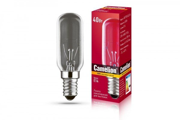  Лампа накаливания MIC 40/T25/CL/E14 для вытяжек Camelion 12984 