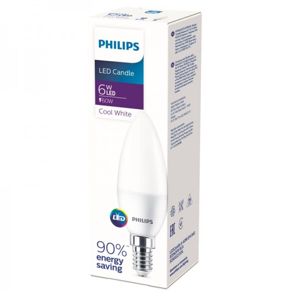  Лампа светодиодная Ecohome LEDCandle 6-60W E14 840 B35NDFR RCA Philips 929002273737 